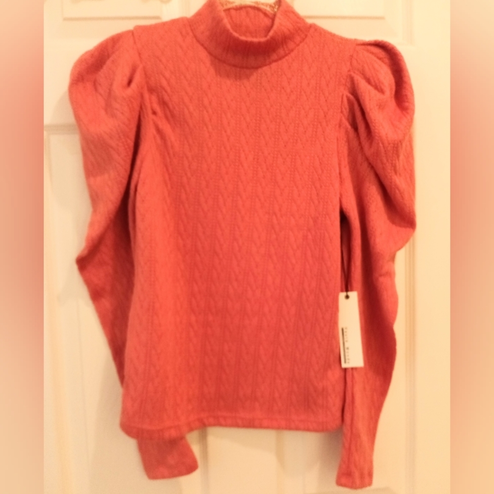 Beautiful Pattern Knit Mock Neck w Darted Blossom Sleeves Size S
